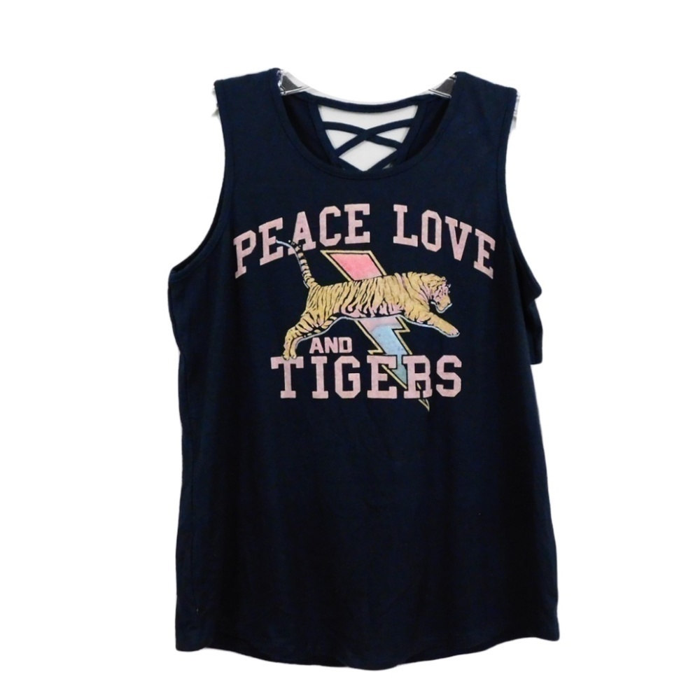 Ten Sixty Sherman Girls 'Peace, Love and Tigers' Black Short Sleeve Top XL